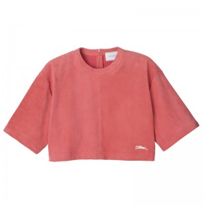 Blusa Longchamp Leather crop top Feminino Blush | LC-GDZV0793