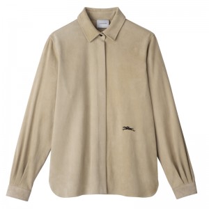 Blusa Longchamp Straight leather shirt Feminino Linen | LC-UVST1206