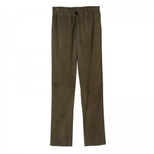 Calças Longchamp Leather straight pants Feminino Caqui | LC-ZUCD7345