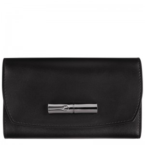 Carteiras Longchamp Le Roseau Wallet Feminino Pretas | LC-LDKE5549
