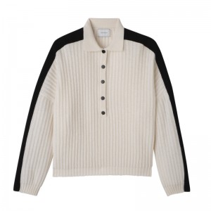 Knitwear Longchamp Polo collar jumper Feminino Ecru | LC-PLBJ7281