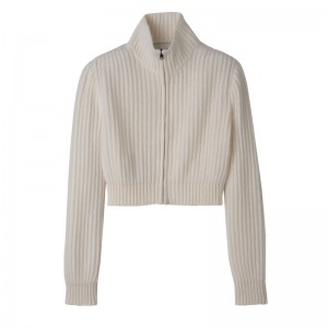 Knitwear Longchamp Zip collar short cardigan Feminino Ecru | LC-TLKG0411