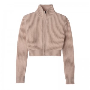 Knitwear Longchamp Zip collar short cardigan Feminino Nude | LC-DZHJ5605
