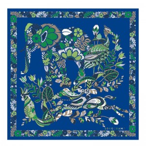 Lenços Longchamp Forêt Silk scarf 50 Feminino Azuis | LC-DQEH0663