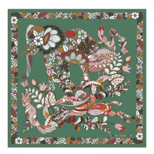 Lenços Longchamp Forêt Silk scarf 50 Feminino Sage | LC-FTFG8064