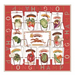 Lenços Longchamp In the Vegetable Garden Silk scarf 70 Feminino Tomato | LC-LMVJ2094
