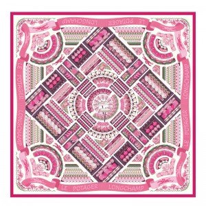 Lenços Longchamp Vegetable Garden Silk scarf 90 Feminino Rosa | LC-MKWK6885