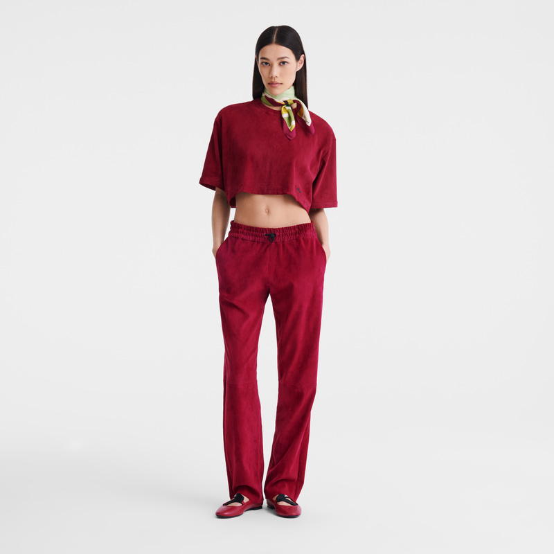 Blusa Longchamp Leather crop top Feminino Beetroot | LC-KWDJ1284
