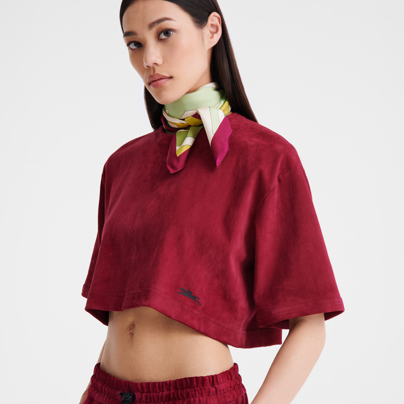 Blusa Longchamp Leather crop top Feminino Beetroot | LC-KWDJ1284