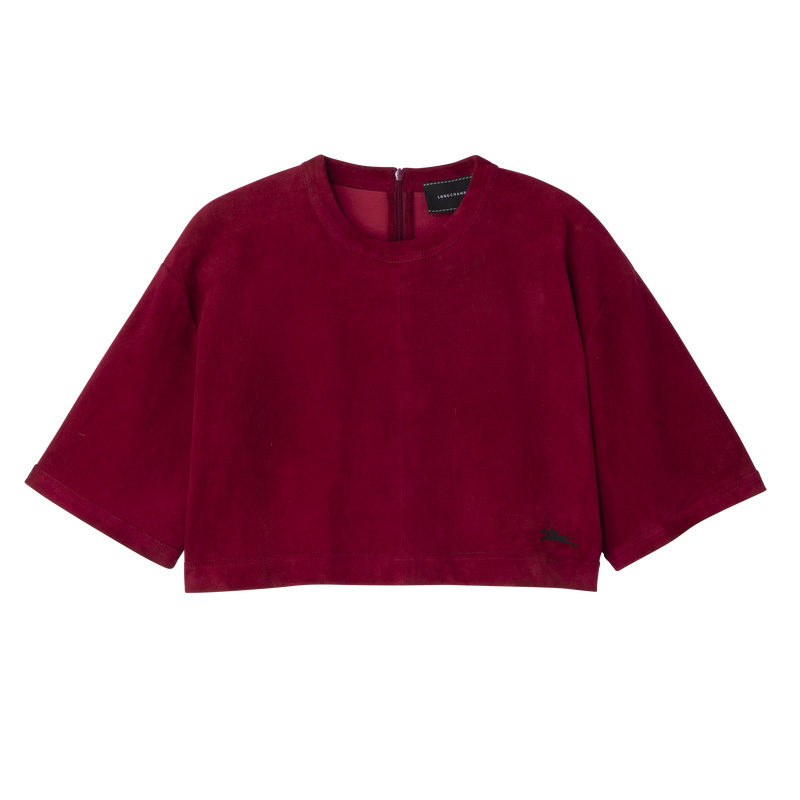 Blusa Longchamp Leather crop top Feminino Beetroot | LC-KWDJ1284
