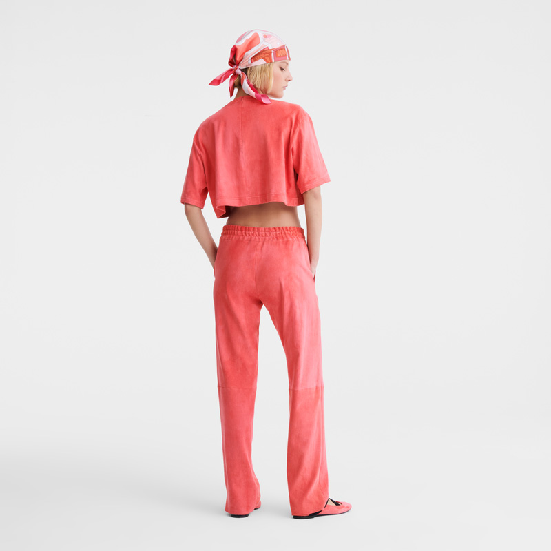 Blusa Longchamp Leather crop top Feminino Blush | LC-GDZV0793