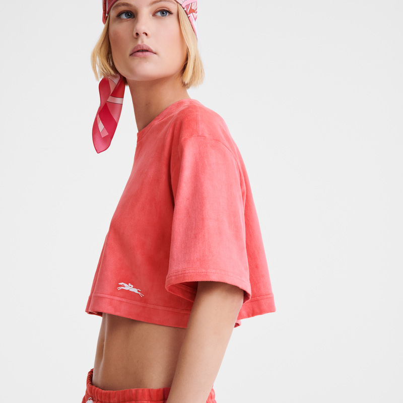 Blusa Longchamp Leather crop top Feminino Blush | LC-GDZV0793