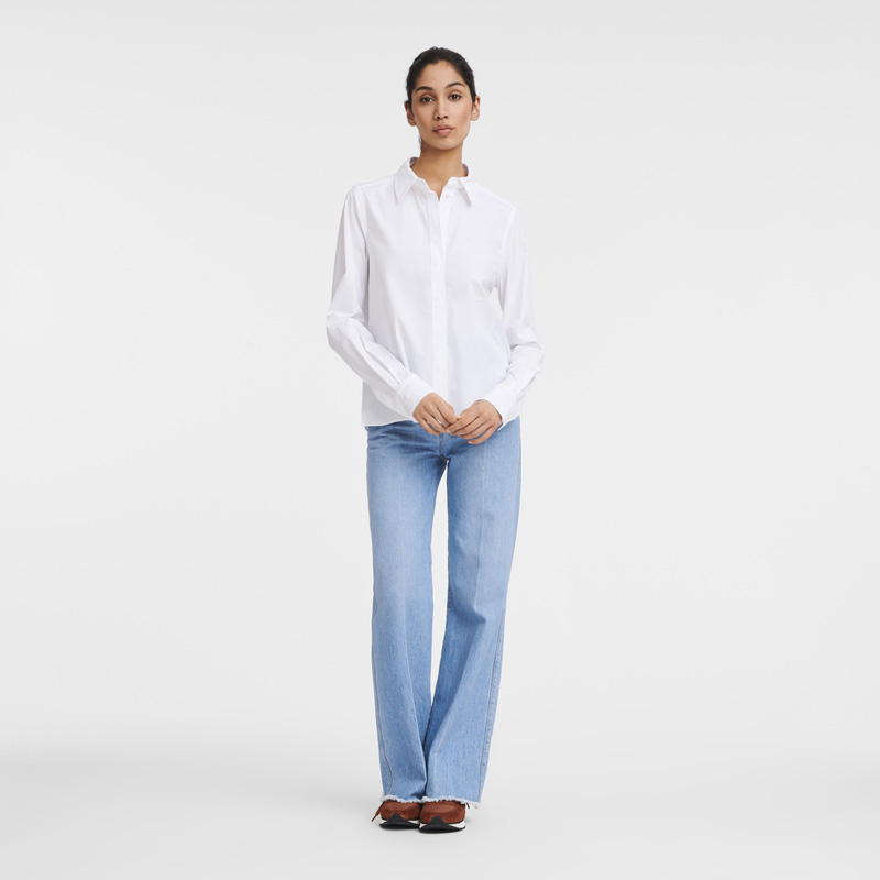 Blusa Longchamp Shirt Feminino Branco | LC-AKTQ7932