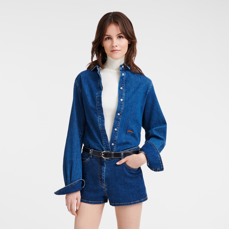 Blusa Longchamp Shirt Feminino Denim | LC-BUOE4146