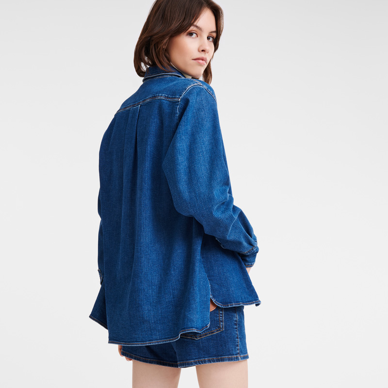 Blusa Longchamp Shirt Feminino Denim | LC-BUOE4146