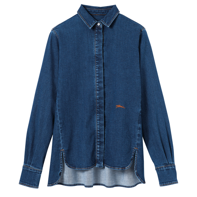 Blusa Longchamp Shirt Feminino Denim | LC-BUOE4146