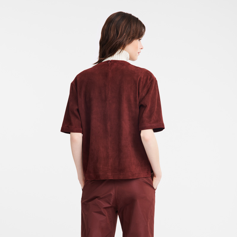 Blusa Longchamp Short leather top Feminino Bordeaux | LC-PVHS6887