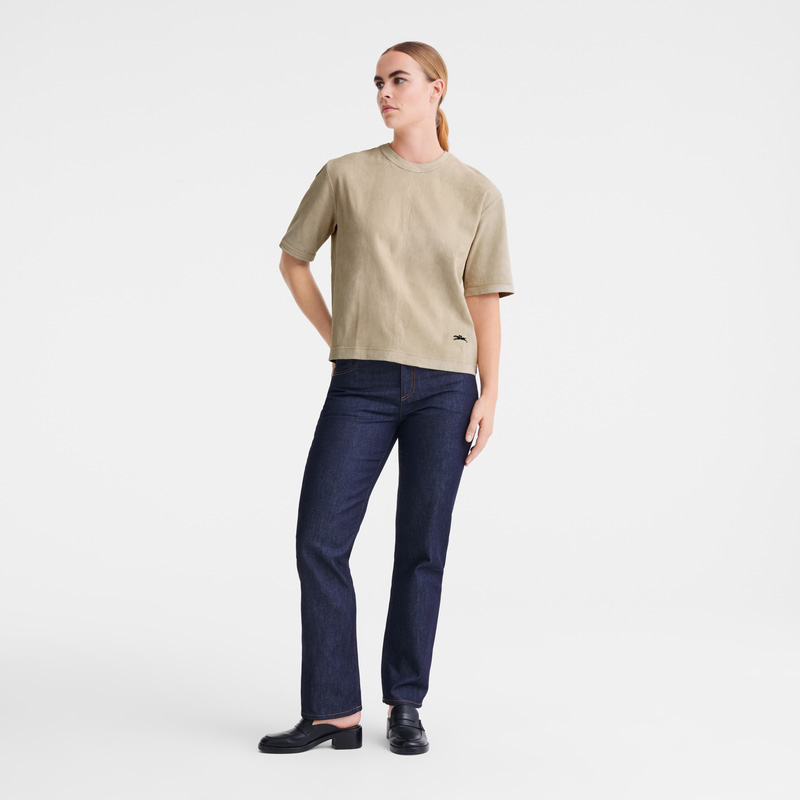Blusa Longchamp Short leather top Feminino Linen | LC-LNFE4511