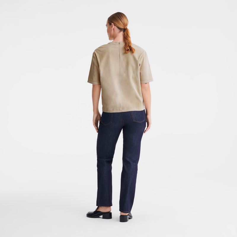 Blusa Longchamp Short leather top Feminino Linen | LC-LNFE4511