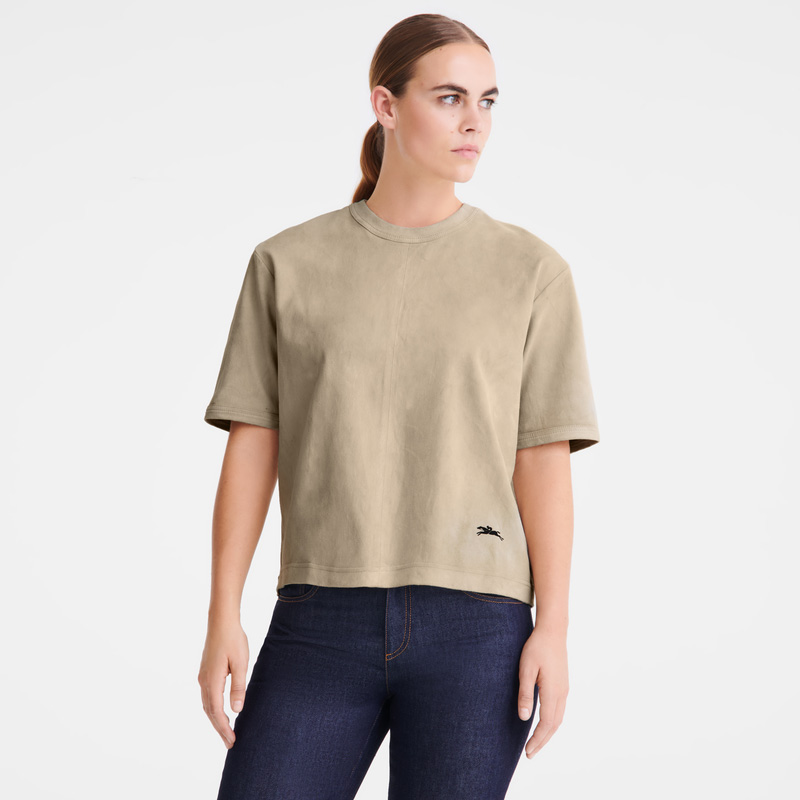 Blusa Longchamp Short leather top Feminino Linen | LC-LNFE4511