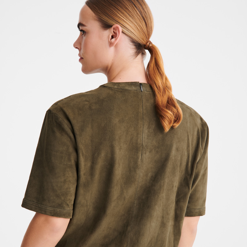 Blusa Longchamp Short leather top Feminino Caqui | LC-WQEO5300