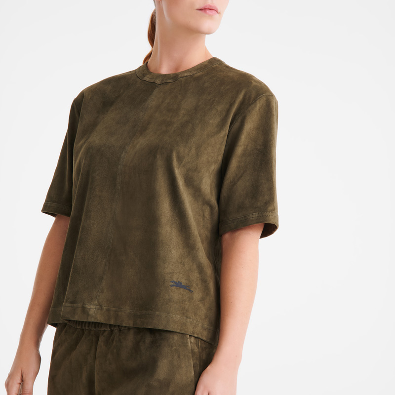 Blusa Longchamp Short leather top Feminino Caqui | LC-WQEO5300