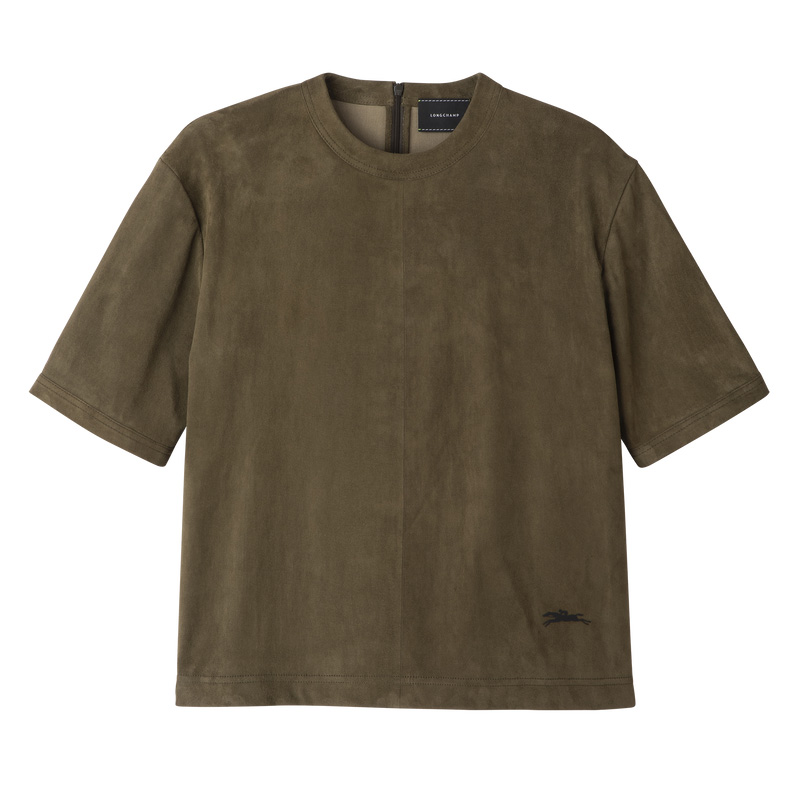 Blusa Longchamp Short leather top Feminino Caqui | LC-WQEO5300