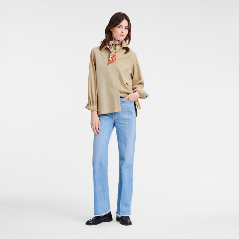 Blusa Longchamp Straight leather shirt Feminino Linen | LC-UVST1206