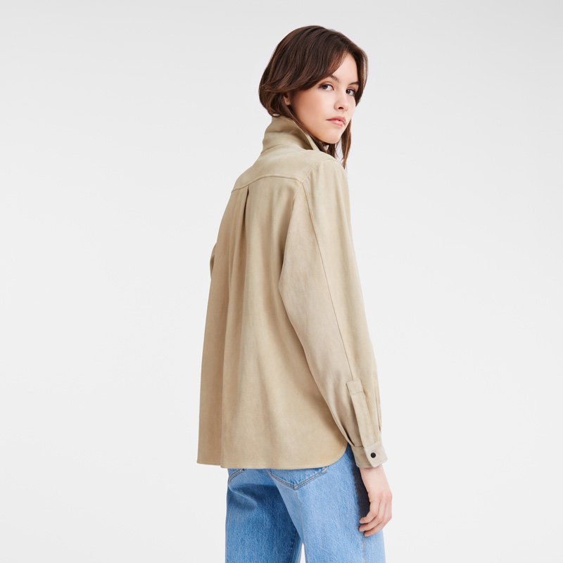 Blusa Longchamp Straight leather shirt Feminino Linen | LC-UVST1206
