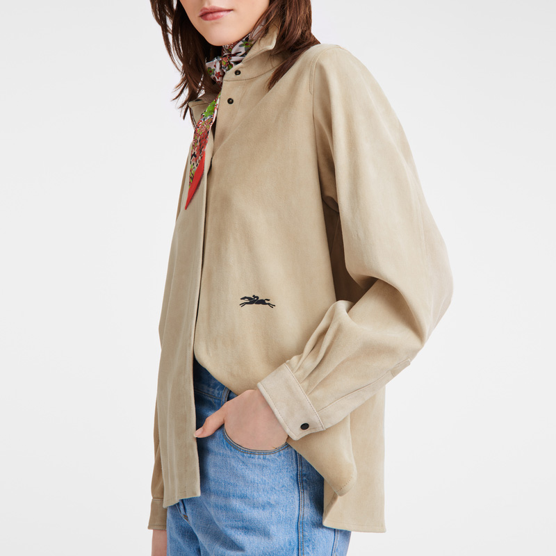 Blusa Longchamp Straight leather shirt Feminino Linen | LC-UVST1206