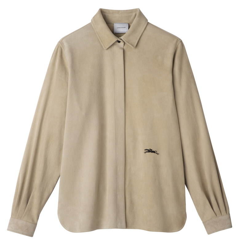 Blusa Longchamp Straight leather shirt Feminino Linen | LC-UVST1206
