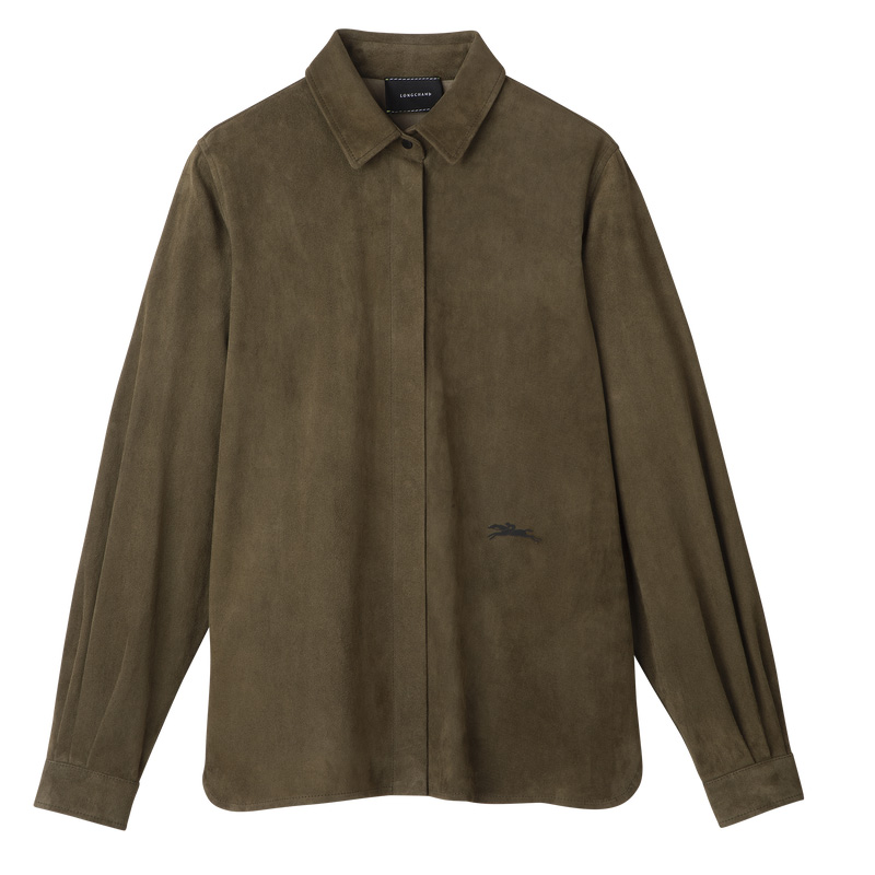 Blusa Longchamp Straight leather shirt Feminino Caqui | LC-FEUG7254