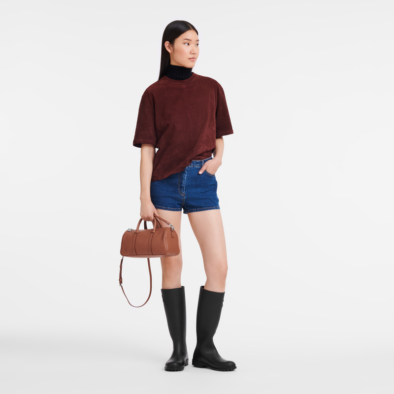 Bolsa de Mão Longchamp Daylong M Handbag Feminino Cognac | LC-TEVN8901