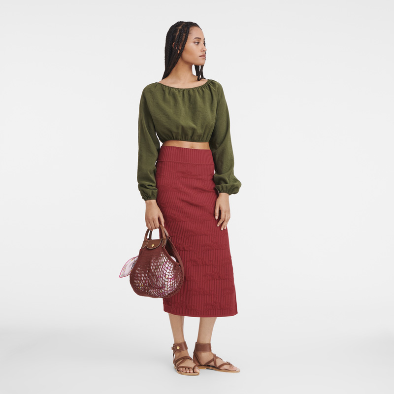 Bolsa de Mão Longchamp Le Pliage Filet L Mesh bag Feminino Mahogany | LC-IQPG0084