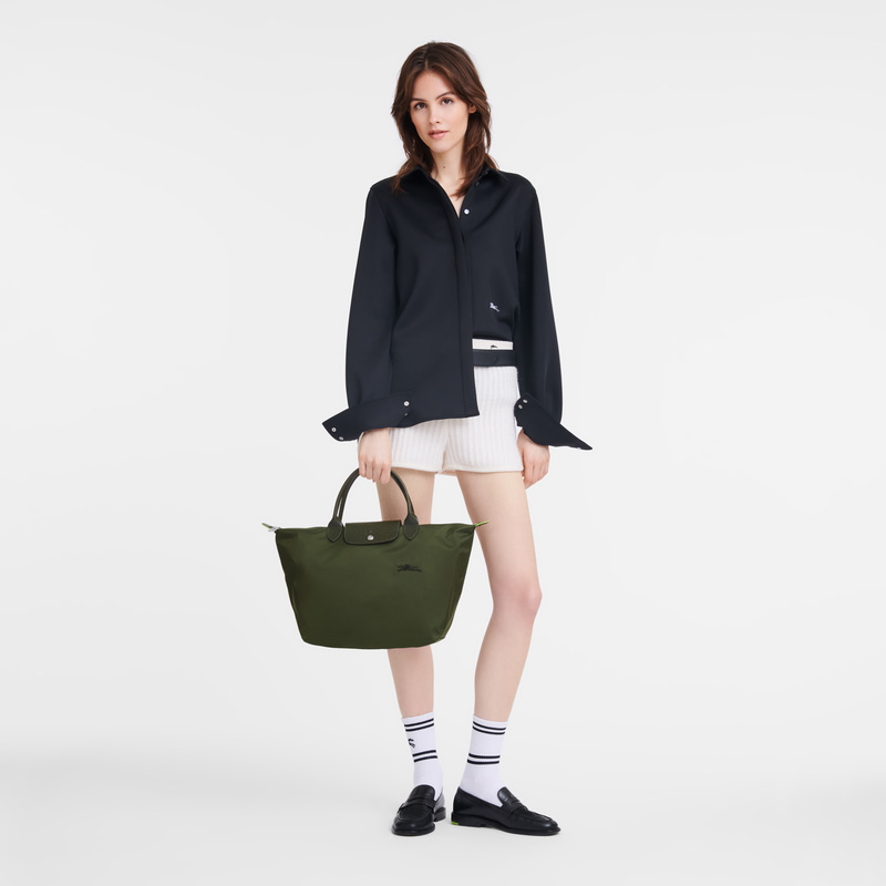 Bolsa de Mão Longchamp Le Pliage Green M Handbag Feminino Forest | LC-IAGI8399