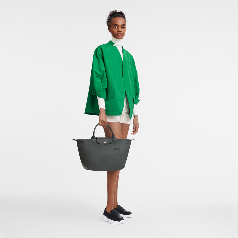 Bolsa de Mão Longchamp Le Pliage Green M Handbag Feminino Graphite | LC-KKNY0257