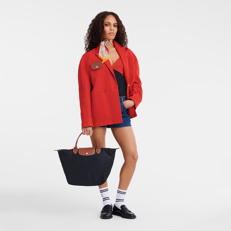Bolsa de Mão Longchamp Le Pliage Original M Handbag Feminino Pretas | LC-DTKJ2562
