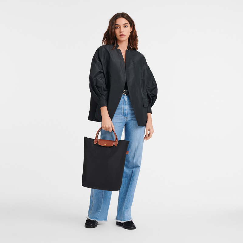 Bolsa de Mão Longchamp Le Pliage Original M Tote bag Feminino Pretas | LC-OFTF5383