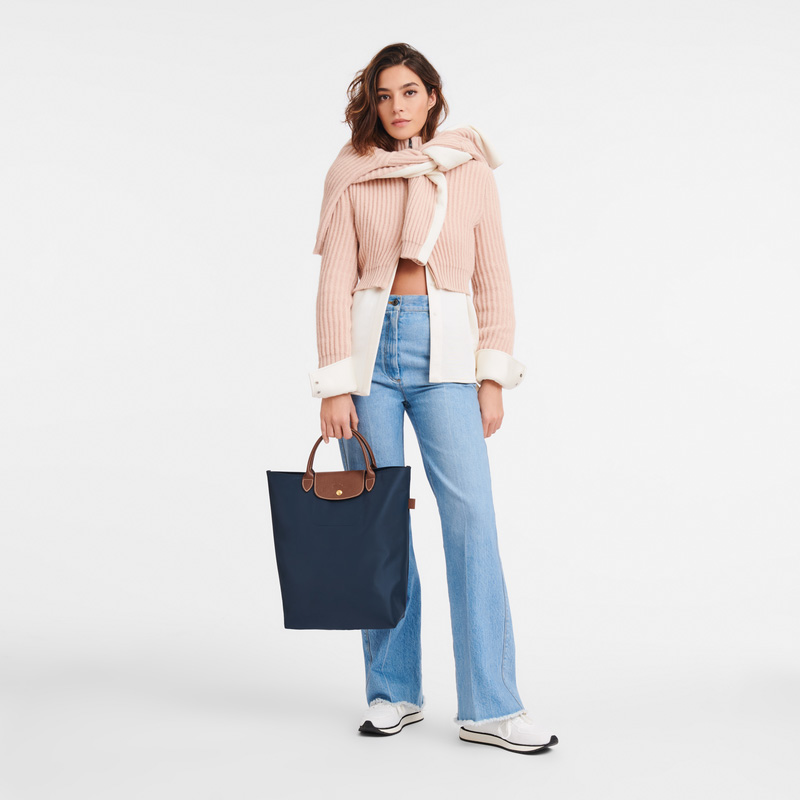 Bolsa de Mão Longchamp Le Pliage Original M Tote bag Feminino Azul Marinho | LC-DAWX4154