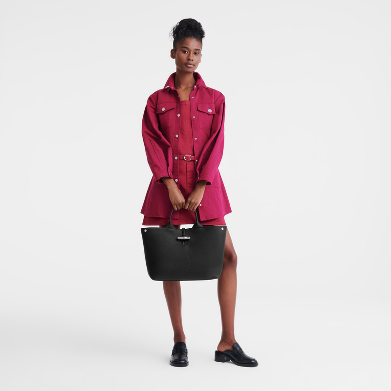 Bolsa de Mão Longchamp Le Roseau L Handbag Feminino Pretas | LC-YXPM3050