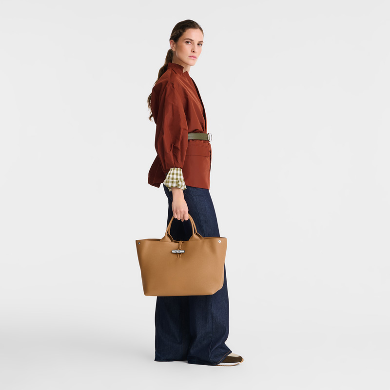 Bolsa de Mão Longchamp Le Roseau L Handbag Feminino Walnut | LC-WFMC7662