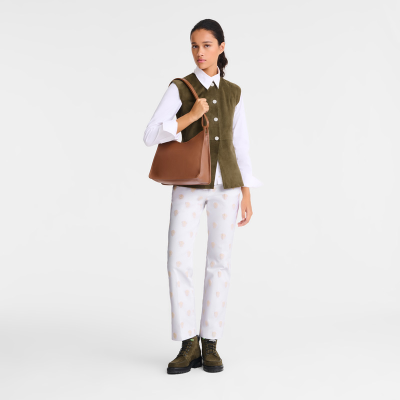Bolsas De Ombro Longchamp Le Foulonné M Hobo bag Feminino Caramel | LC-NVFK1997