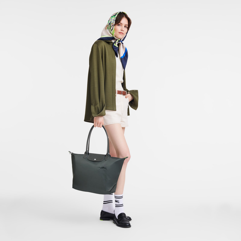 Bolsas De Ombro Longchamp Le Pliage Green L Tote bag Feminino Graphite | LC-IJWP3579