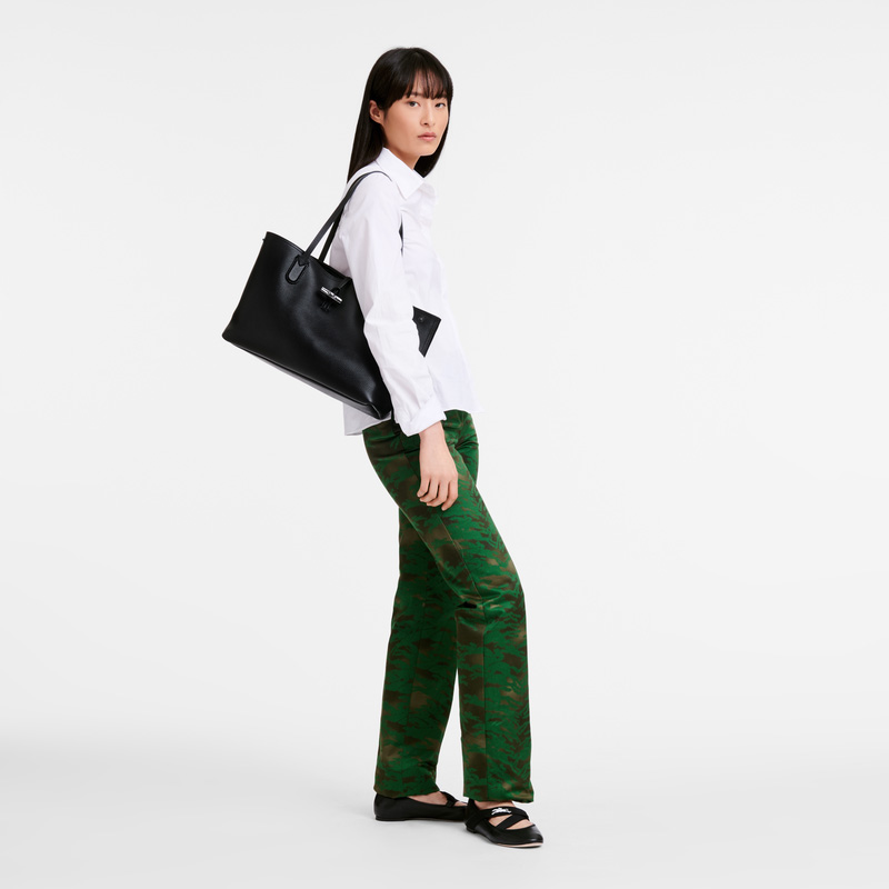 Bolsas De Ombro Longchamp Le Roseau Essential M Tote bag Feminino Pretas | LC-CKKZ3197