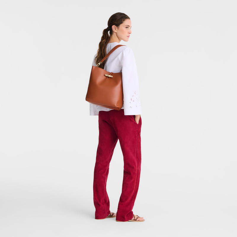 Bolsas De Ombro Longchamp Le Roseau M Hobo bag Feminino Bark | LC-JRJD2724