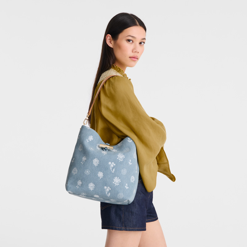 Bolsas De Ombro Longchamp Le Roseau M Hobo bag Feminino Azuis | LC-SIOK0579