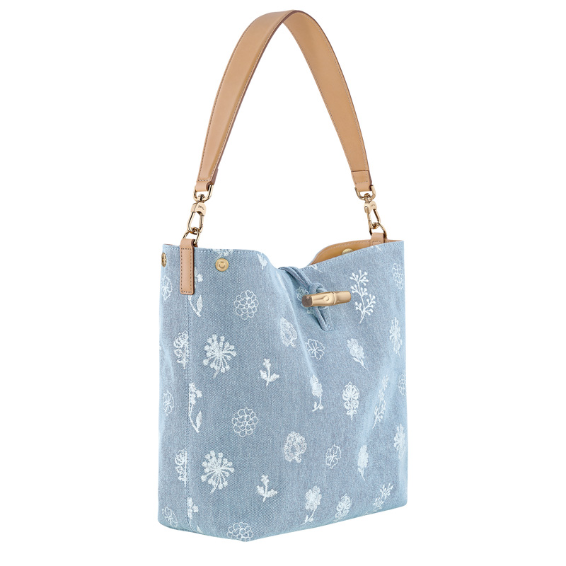 Bolsas De Ombro Longchamp Le Roseau M Hobo bag Feminino Azuis | LC-SIOK0579
