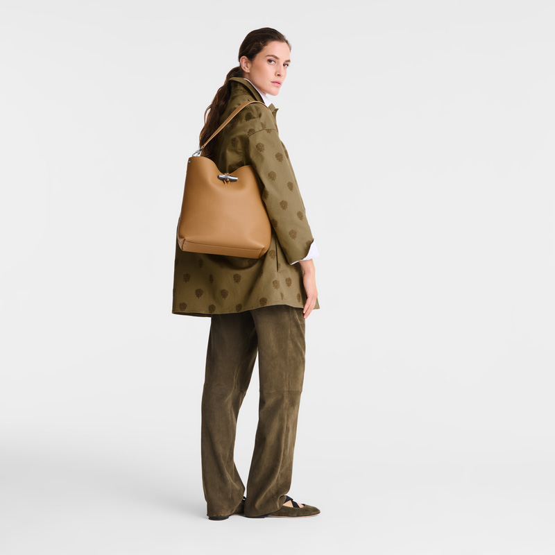 Bolsas De Ombro Longchamp Le Roseau M Shoulder bag Feminino Walnut | LC-LRJM9560