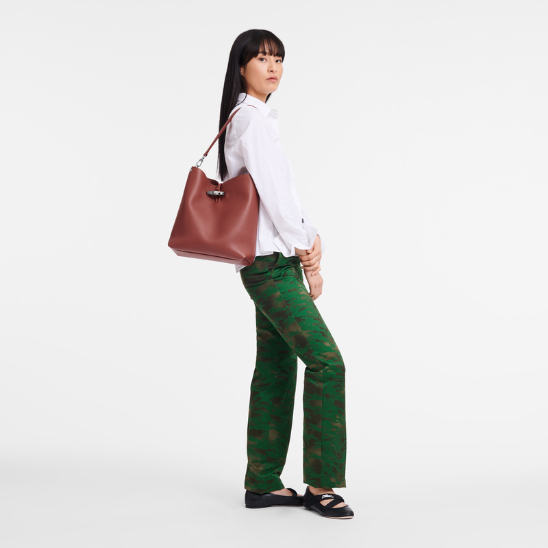 Bolsas De Ombro Longchamp Le Roseau M Shoulder bag Feminino Chestnut | LC-EEQY2075