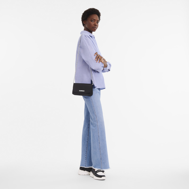 Bolsas Mini Longchamp Le Roseau Clutch Feminino Pretas | LC-KHPF4537